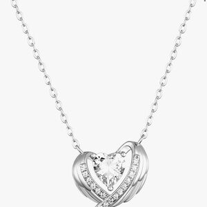 Silver Plated with PT950 Platinum Moissanite Heart Necklace